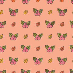 Pastel Autumn Berries, Leaves repeat pattern background design