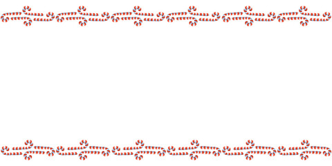 Vector background, frame, border from red candy cane. Horizontal top and bottom edging, decoration on theme sweet New Year and Christmas. For greeting cards, invitations, xmas design