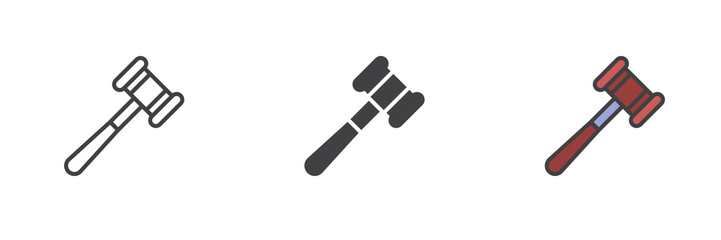 Auction gavel different style icon set