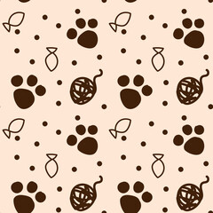 Pattern with animal legs and fish. Seamless pattern for pet stores. Print for packaging, wallpaper, d cor, textiles, etc.