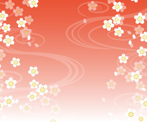舞い散る桜と流水紋の背景イラスト素材 ベクター 初春 新春 和 赤