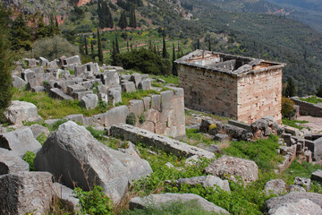 Fototapeta na wymiar Ancient Treasury of the Athenians at Delphi, Greece