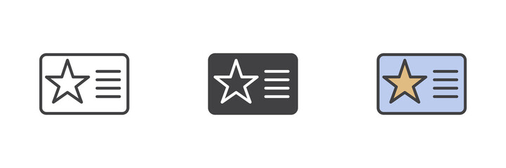 Membership card with star different style icon set