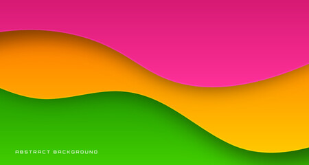 3D pink green geometric abstract background overlap layer on bright space with waves decoration. Graphic design element wavy style concept for banner, flyer, card, brochure cover, or landing page