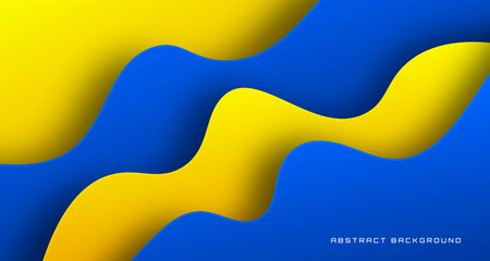 3D blue yellow geometric abstract background overlap layer on bright space with waves decoration. Graphic design element wavy style concept for banner, flyer, card, brochure cover, or landing page