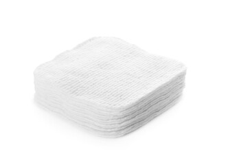 Stack of cotton pads on white background