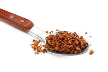 Spoon with aromatic instant coffee isolated on white