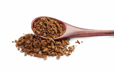 Spoon with aromatic instant coffee isolated on white