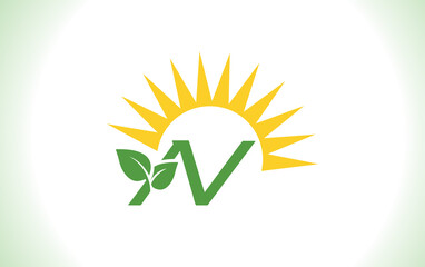 Green healthy leaf logo and Solar panel icon and Solar Energy symbol design and Eco sun logo design vector