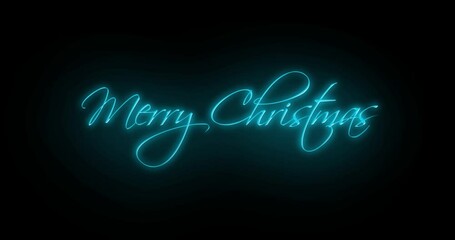Neon text Merry Christmas on black background. Xmas - Powered by Adobe