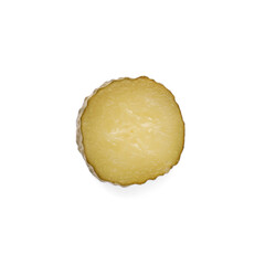 Slice of tasty pickled cucumber on white background, top view