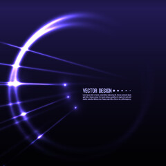 Blue glowing circle and particles on black background. Glittering texture. Vector illustration with sparks in motion. Futuristic techno design.