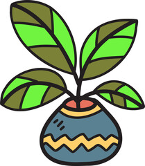 Hand Drawn wave pattern plant pot illustration