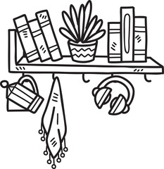 Hand Drawn Hanging shelf with books illustration