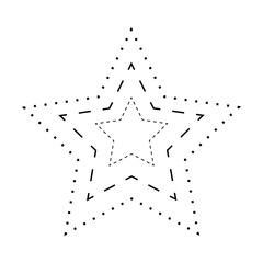 Tracing star shape broken line element for preschool, kindergarten and Montessori kids prewriting, drawing and cutting practice activities in vector illustration