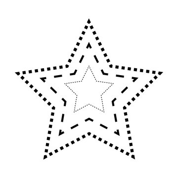 Tracing star shape broken line element for preschool, kindergarten and Montessori kids prewriting, drawing and cutting practice activities in vector illustration