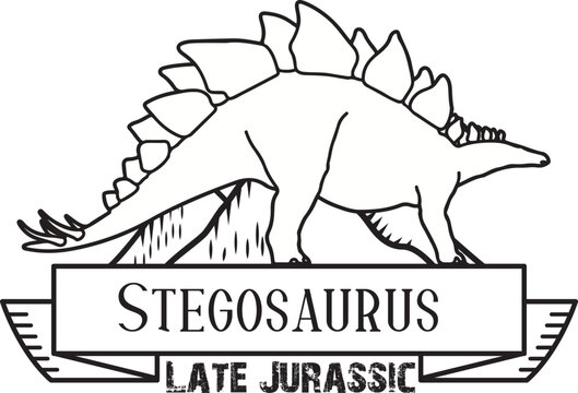 Stegosaurus stenops late Jurassic herbivorous quadrupedal armored dinosaur prehistoric lizard minimalism line art badge illustration