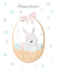 Vector easter rabbit in a basket with easter eggs - 548419961