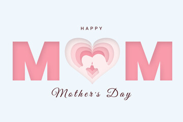 Mother's day card. Vector banner with a girl and a child. Symbols of love on a blue background.Vector illustration.