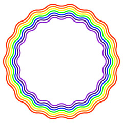 Rainbow colors round frame. Circle frames with Colorful wavy stripes patterns isolated on white background. Spectrum concept. Border template.