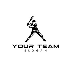 Baseball player standing with a bat,  vector silhouette