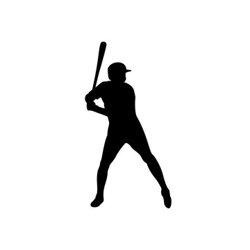 Baseball player standing with a bat,  vector silhouette