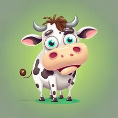 Illustration Of Funny Spotted Cow On Grey Background. Cartoon Illustration