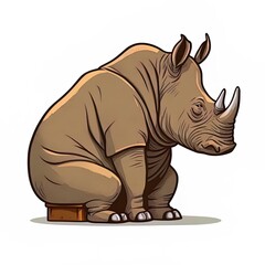 Cute Rhino Sitting Cartoon 2D Illustrated Icon Illustration. Animal Nature Icon Concept Isolated Premium