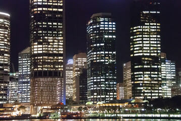 Fototapeta na wymiar Brisbane night city skyline and river reflections - Queensland, Australia