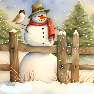 Cute snowman dressed for the winter. 