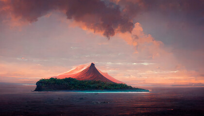 Beautiful ocean island mountain calm water with stunning sky