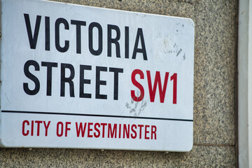 Victoria Street sign in Westminster, London