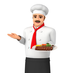 A male chef serves the food.