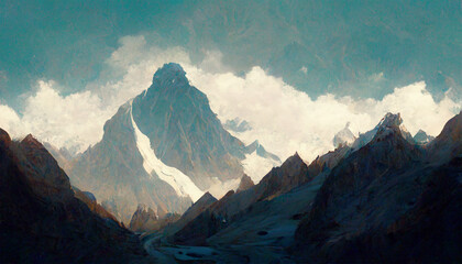 Obraz na płótnie Canvas Snowy mountain with stunning cloudy sky