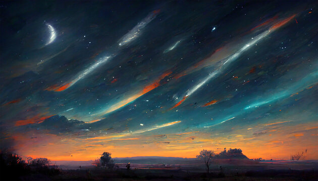 Stunning starry night sky with open field