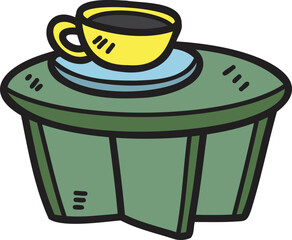 Hand Drawn Side tables and coffee mugs illustration