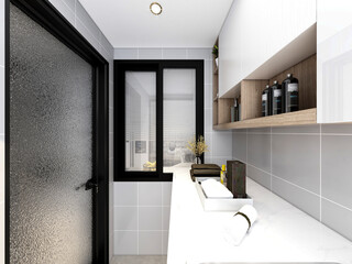 3D rendering, bright kitchen design