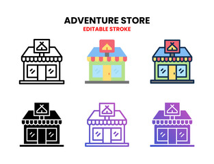 Addventure Shop icon set vector line, outline, glyph, filled line, flat color, line and flat gradient. Editable stroke and pixel perfect. Can used for digital product, presentation, UI and many more.