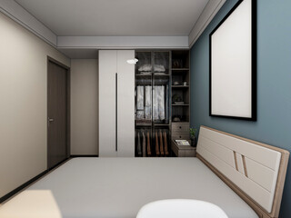 3D rendering, clean and tidy Nordic style bedroom design