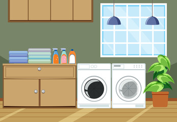 Laundry room interior design with furnitures