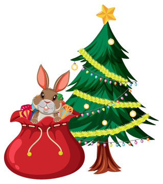 Rabbit with Christmas tree