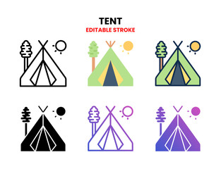 Tent icon set vector line, outline, glyph, filled line, flat color, line gradient and flat gradient. Editable stroke and pixel perfect. Can used for digital product, presentation, UI and many more.