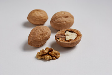 walnuts on a white background, a very useful product