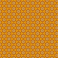 Mosaic pattern with abstract flowers and geometric motifs in minimal bright warm autumn colors