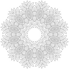 Easy mandala, coloring pattern for meditation on white background.