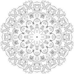 Easy mandala, coloring pattern for meditation on white background.