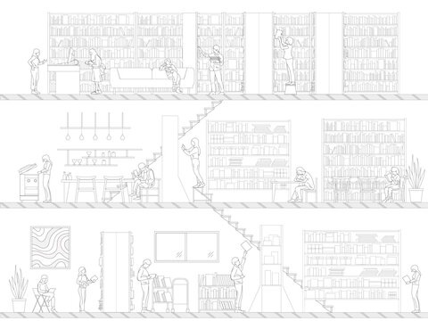 Architectural illustration of a library