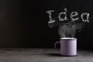 Coffee cup with steam - drink coffee and have a creative idea! Wake up and be creative!