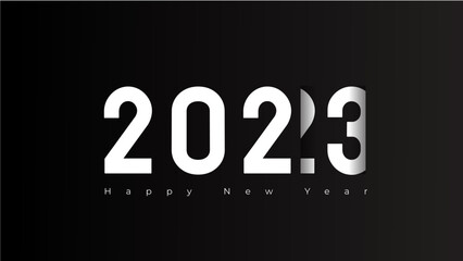 Happy new 2023 year Elegant gold text with light. Minimal text template