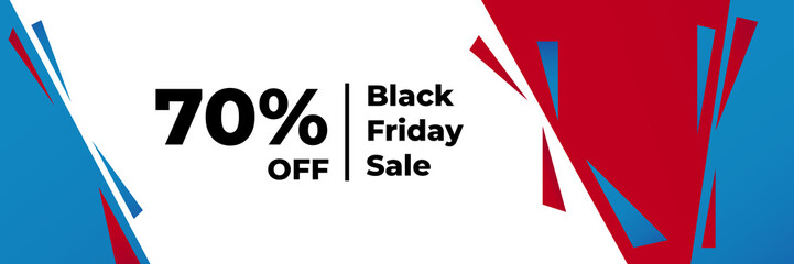 Black Friday and Cyber Monday banner long narrow header for website. 3d black and blue realistic design and sale text. Stock vector illustration.